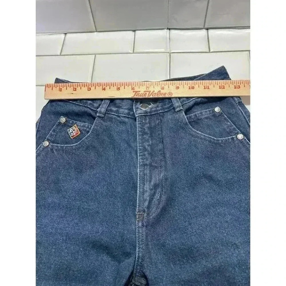 Posted Dark Blue Slim Straight Leg High Rise Jeans Sz 3/4 Waist 27 Wedge Pockets - Picture 5 of 11